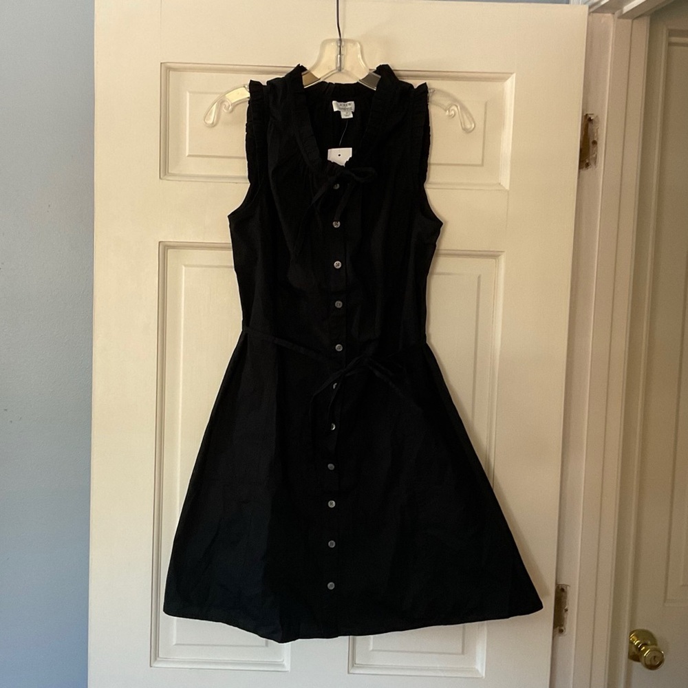 J.Crew Ruffle tie-neck mini dress Black Size 4 NWT Minimalist Contemporary Basic - Picture 4 of 10